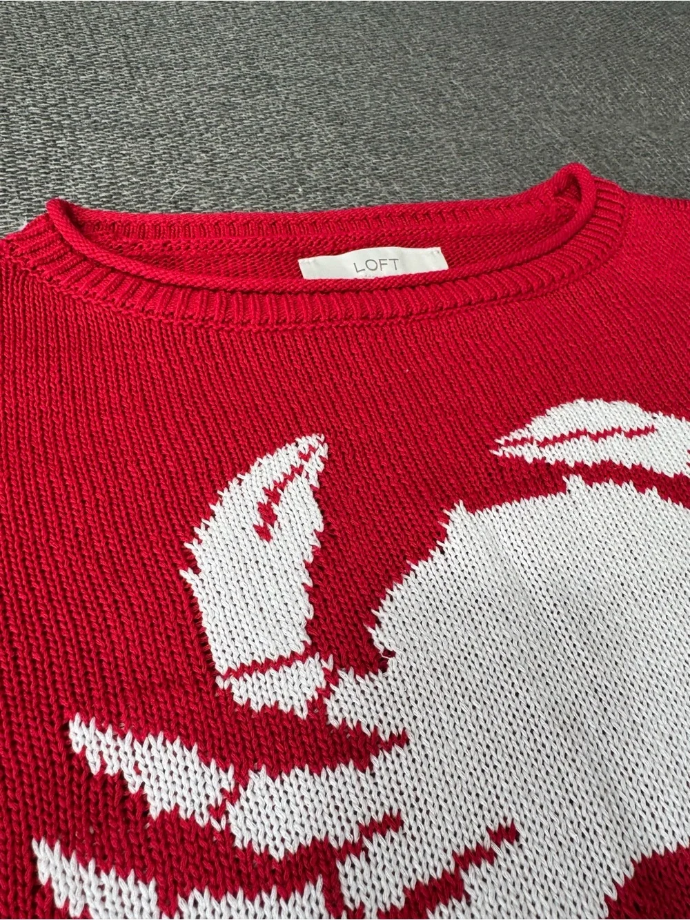 LOFT Red Crab Graphic Sweater Coastal Nautical Knit